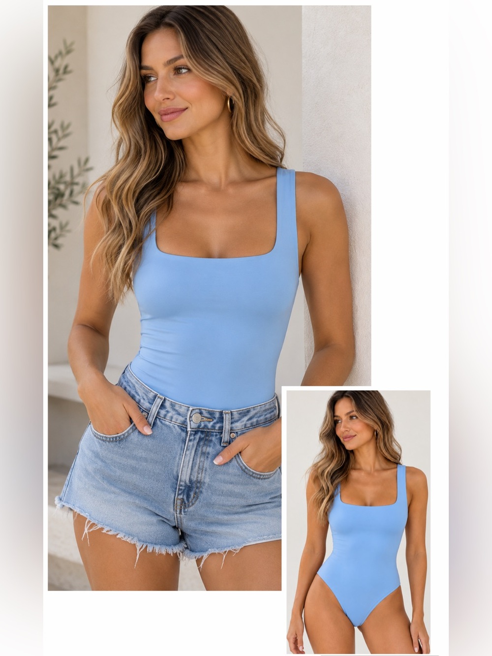 HOUSE OF HARLOW Square-Neck Tank Bodysuit -